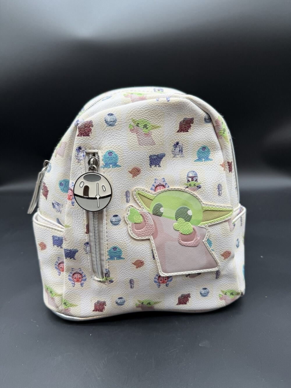 Star Wars Mandalorian Grogu White Mini Backpack with Silver Accents